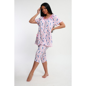 Пижама женская М43 "Мальвина" кулирка (р-ры: 50-60) груши на розовом