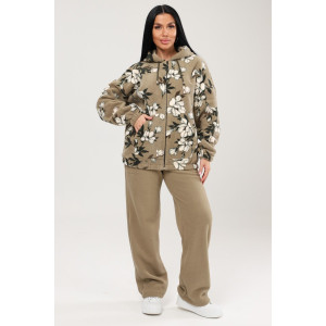 Костюм двойка женский КФл-2767 футер с лайкрой (р-ры: 46-60) хаки