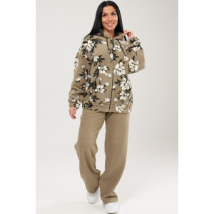 Костюм двойка женский КФл-2767 футер с лайкрой (р-ры: 46-60) хаки