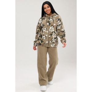 Костюм двойка женский КФл-2767 футер с лайкрой (р-ры: 46-60) хаки