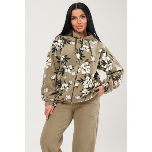 Костюм двойка женский КФл-2767 футер с лайкрой (р-ры: 46-60) хаки