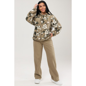 Костюм двойка женский КФл-2767 футер с лайкрой (р-ры: 46-60) хаки