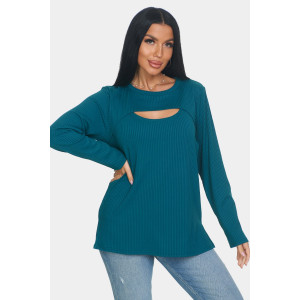 Лонгслив женский "Мия" лапша (р-ры: 50-68) зелёный