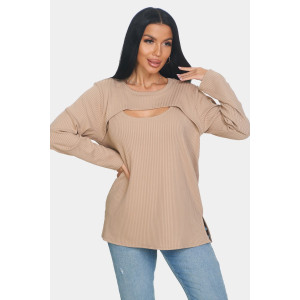 Лонгслив женский "Мия" лапша (р-ры: 50-68) бежевый