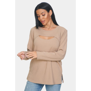 Лонгслив женский "Мия" лапша (р-ры: 50-68) бежевый