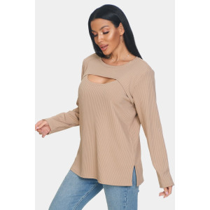 Лонгслив женский "Мия" лапша (р-ры: 50-68) бежевый