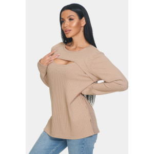 Лонгслив женский "Мия" лапша (р-ры: 50-68) бежевый