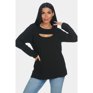 Лонгслив женский "Мия" лапша (р-ры: 50-68) черный