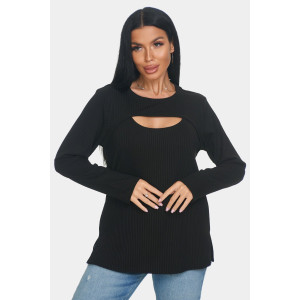 Лонгслив женский "Мия" лапша (р-ры: 50-68) черный