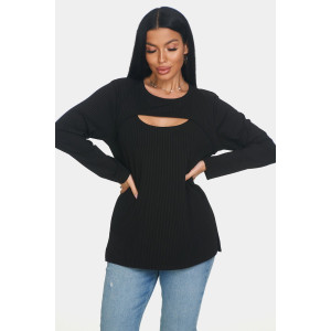 Лонгслив женский "Мия" лапша (р-ры: 50-68) черный