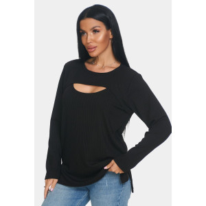 Лонгслив женский "Мия" лапша (р-ры: 50-68) черный