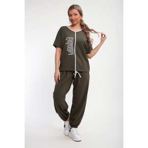 Костюм двойка женский №85038 кулирка с лайкрой пенье (р-ры: 46-60) хаки