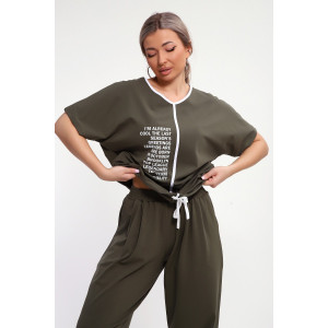 Костюм двойка женский №85038 кулирка с лайкрой пенье (р-ры: 46-60) хаки