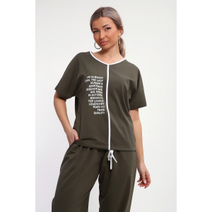 Костюм двойка женский №85038 кулирка с лайкрой пенье (р-ры: 46-60) хаки