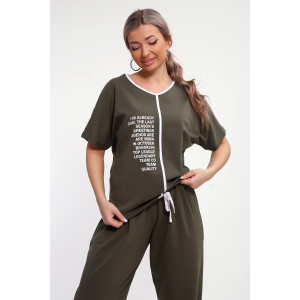 Костюм двойка женский №85038 кулирка с лайкрой пенье (р-ры: 46-60) хаки