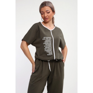 Костюм двойка женский №85038 кулирка с лайкрой пенье (р-ры: 46-60) хаки