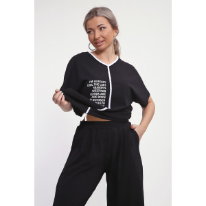 Костюм двойка женский №85038 кулирка с лайкрой пенье (р-ры: 46-60) черный