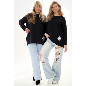 Лонгслив женский "Life" футер 2-х нитка (р-ры: 46-64) черный