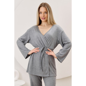 Кардиган-кимоно женский "Эвила-1" фактурный трикотаж (р-ры: 44-54) серый