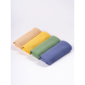 Набор вафельных полотенец "Ночь Нежна" cине-фиолетовый с желтым, кофе с молоком и зеленым 4 шт.