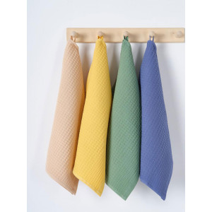 Набор вафельных полотенец "Ночь Нежна" cине-фиолетовый с желтым, кофе с молоком и зеленым 4 шт.