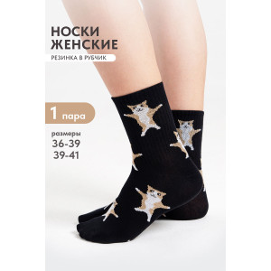 Носки женские "Флексо - кот" - упаковка 1 пара черный (последний размер) 23-25,25-27