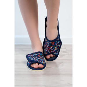 Тапки женские "Lepilov" арт. 120 вельвет с рогожкой + плательный хлопок (последний размер) черточки 41,42