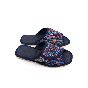 Тапки женские "Lepilov" арт. 120 вельвет с рогожкой + плательный хлопок (последний размер) черточки 41,42