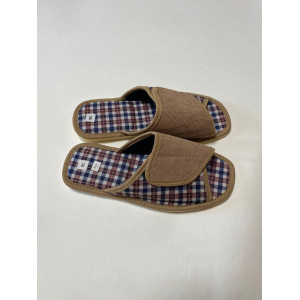 Тапки женские "Lepilov" арт. 120 вельвет с рогожкой + плательный хлопок (последний размер) бежевый вельвет с бордовой клеткой 38