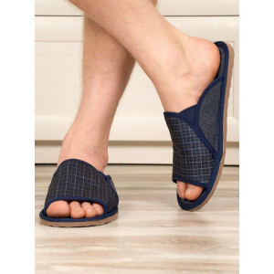 Тапки мужские "Lepilov" арт. 93 текстиль+рогожка (последний размер) синий + клетка бело-бежевая средняя 41