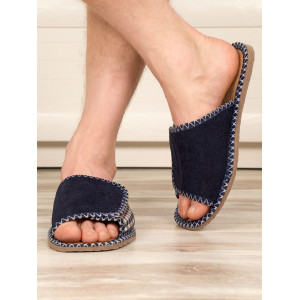 Тапки мужские "Lepilov" арт. 124п вельвет+пробка (последний размер) синий + клетка сине-коричневый 44