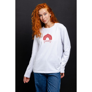 Футболка женская №8588 кулирка с лайкрой (р-ры: 44-56) белый-украшение