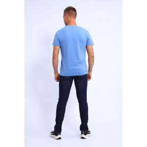 Футболка мужская №019 кулирка с лайкрой пенье (последний размер) голубой XL