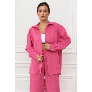 Рубашка женская "Лён" М-3РЖ-5 лён (р-ры: 42-52) фуксия