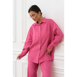 Рубашка женская "Лён" М-3РЖ-5 лён (р-ры: 42-52) фуксия