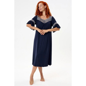 Сорочка женская "Джина" вискоза с кружевом (р-ры: 46-64) темно-синий