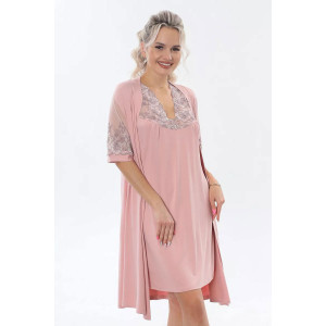 Пеньюар двойка женский "Каролина" вискоза с кружевом (р-ры: 46-60) розовый