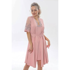 Пеньюар двойка женский "Каролина" вискоза с кружевом (р-ры: 46-60) розовый