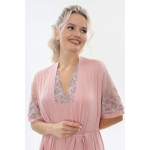Пеньюар двойка женский "Каролина" вискоза с кружевом (р-ры: 46-60) розовый