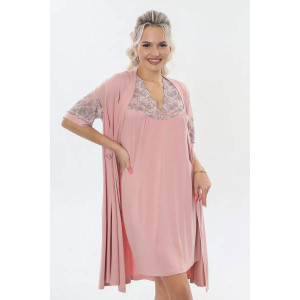 Пеньюар двойка женский "Каролина" вискоза с кружевом (р-ры: 46-60) розовый