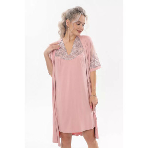 Пеньюар двойка женский "Каролина" вискоза с кружевом (р-ры: 46-60) розовый