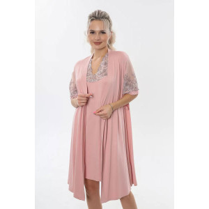 Пеньюар двойка женский "Каролина" вискоза с кружевом (р-ры: 46-60) розовый