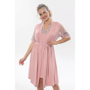 Пеньюар двойка женский "Каролина" вискоза с кружевом (р-ры: 46-60) розовый