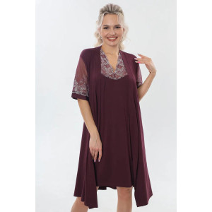 Пеньюар двойка женский "Каролина" вискоза с кружевом (р-ры: 46-60) бордовый
