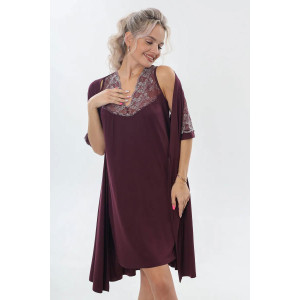 Пеньюар двойка женский "Каролина" вискоза с кружевом (р-ры: 46-60) бордовый
