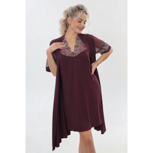 Пеньюар двойка женский "Каролина" вискоза с кружевом (р-ры: 46-60) бордовый