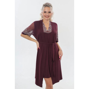 Пеньюар двойка женский "Каролина" вискоза с кружевом (р-ры: 46-60) бордовый