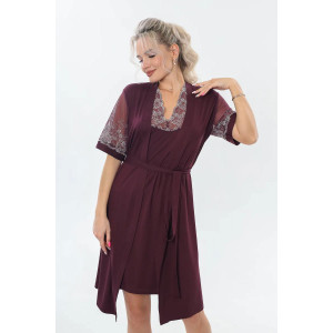 Пеньюар двойка женский "Каролина" вискоза с кружевом (р-ры: 46-60) бордовый