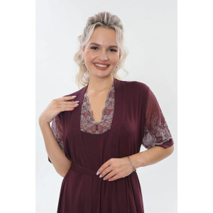Пеньюар двойка женский "Каролина" вискоза с кружевом (р-ры: 46-60) бордовый