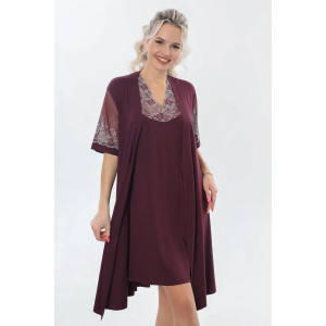 Пеньюар двойка женский "Каролина" вискоза с кружевом (р-ры: 46-60) бордовый